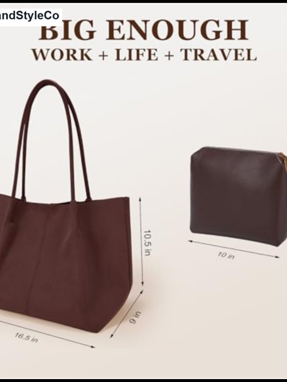 Faux Suede Large Work Tote Fits 15.6" Laptop with Pouch - Picture 6 of 6